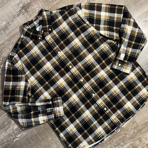 H&M Men's Relaxed Fit Heavy Plaid Shirt | Large | Brown/Yellow/White